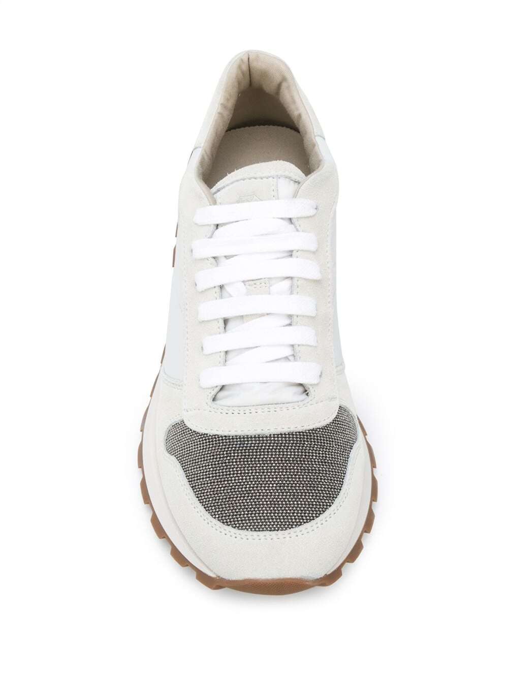Brunello Cucinelli Womans Leather Sneakers With Monile Detail White