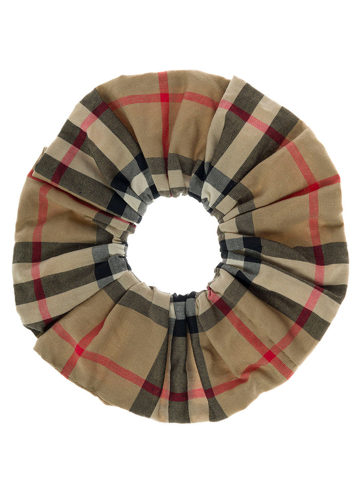 Beige Scrunchie Hair Tie With Vintage Check Girl Cotton Accessories