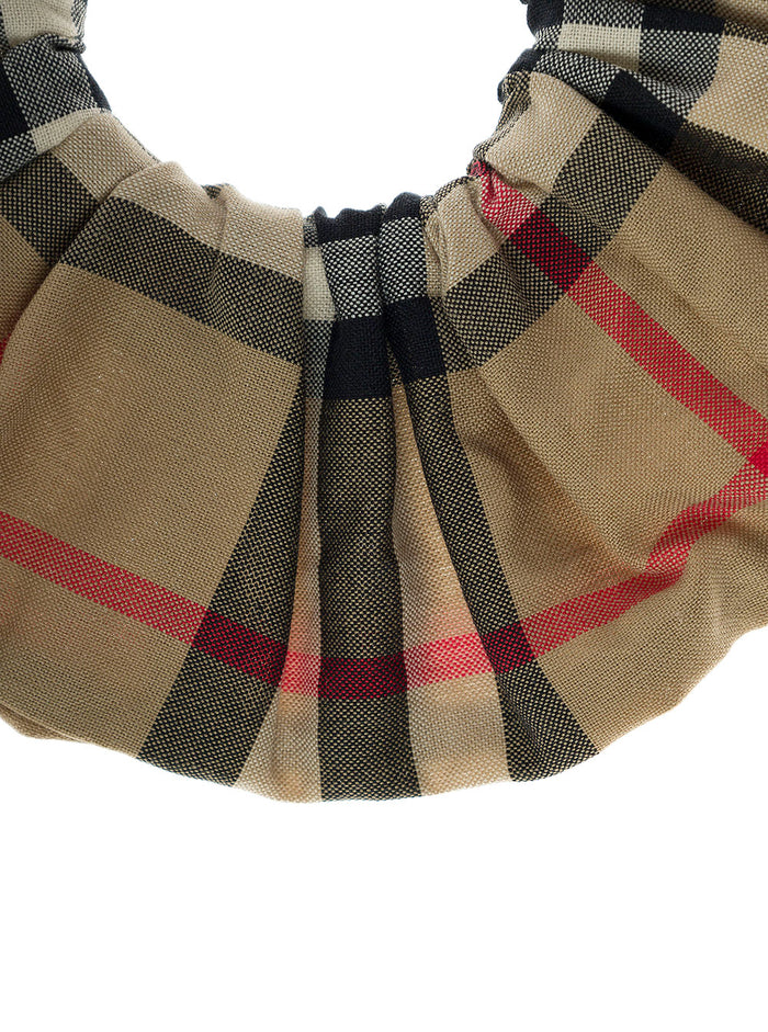 Beige Scrunchie Hair Tie With Vintage Check Girl Cotton Accessories