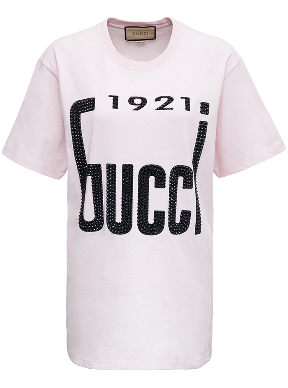 Pink Cotton T-Shirt With Gucci 1921 Studded Print Tshirts And Polo Shirts