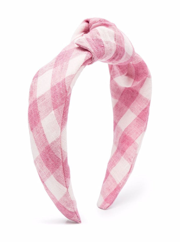 Il Gufo Kids Girls Check Linen Headband With Knot Detail Pink Hair Accessories