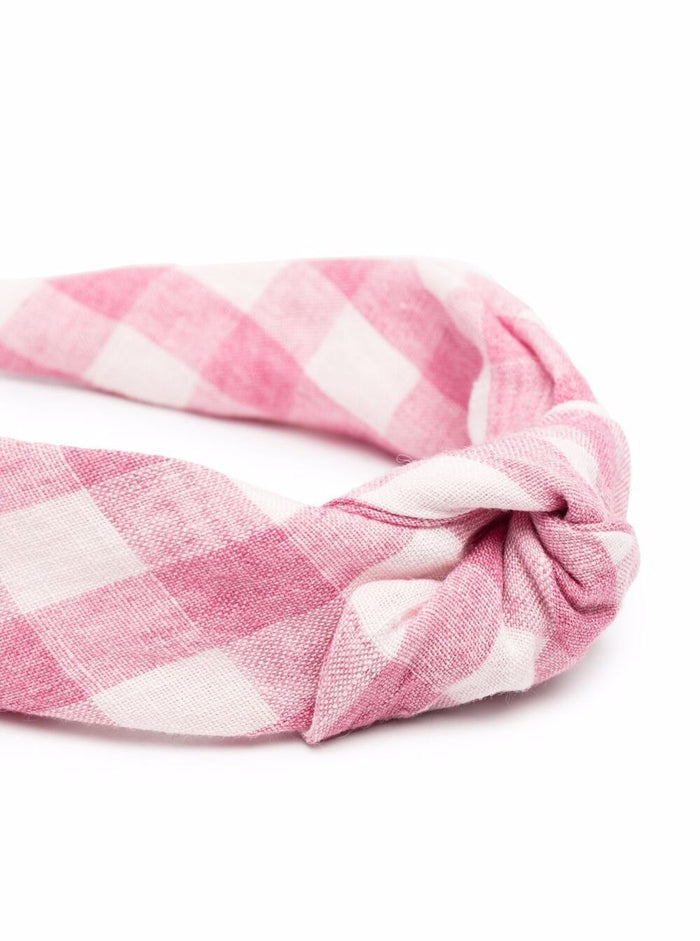 Il Gufo Kids Girls Check Linen Headband With Knot Detail Pink Hair Accessories