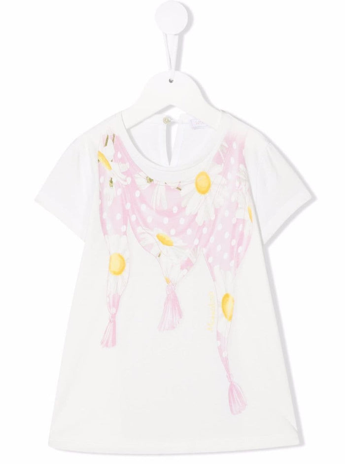 Maxi Cotton T-Shirt With Floral Print White Tshirts And Polo Shirts