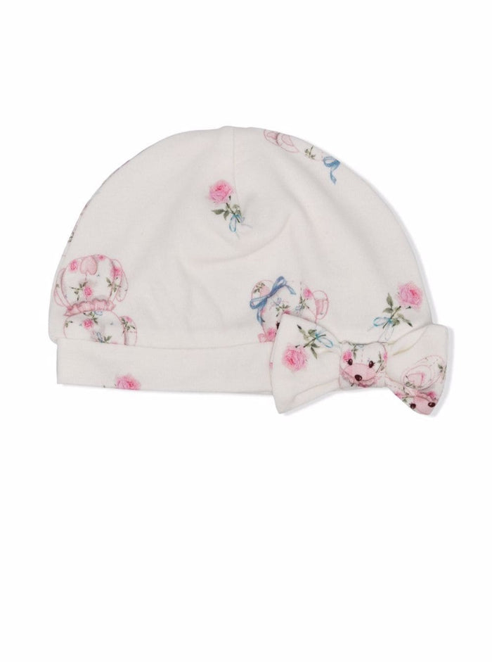 Floral Cotton Cap With Bow White Hats And Gloves