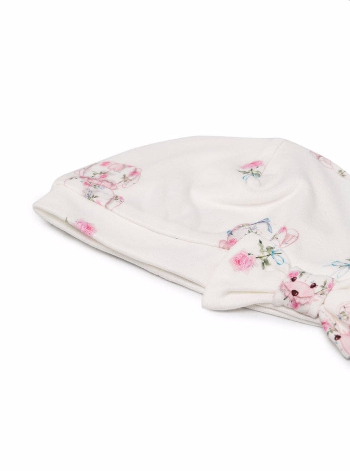 Floral Cotton Cap With Bow White Hats And Gloves