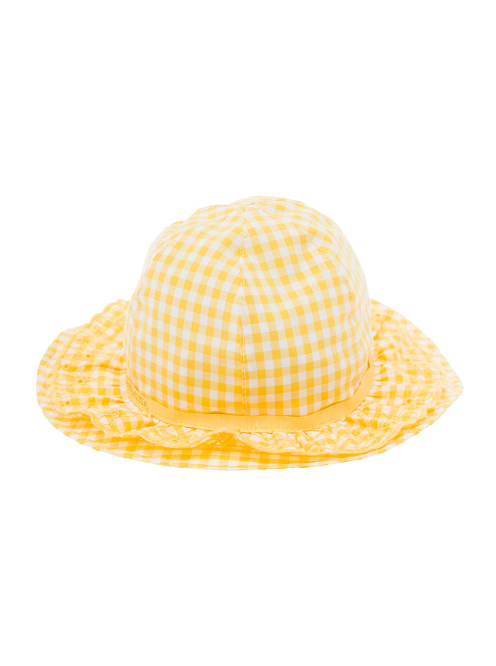 Monnalisa Girl White And Yellow Vichy Cotton Hat Gloves