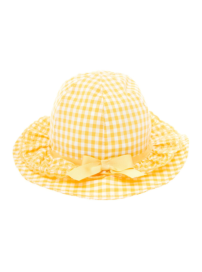 Monnalisa Girl White And Yellow Vichy Cotton Hat Gloves