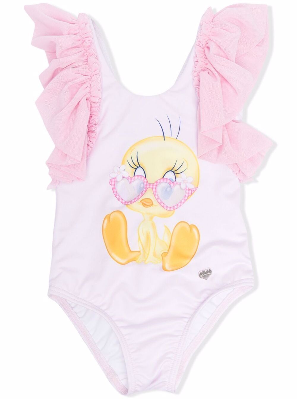 Monnalisa Baby Girl Pink One-Piece Swimsuit With Tweety Print Polyester Elastane Beachwear