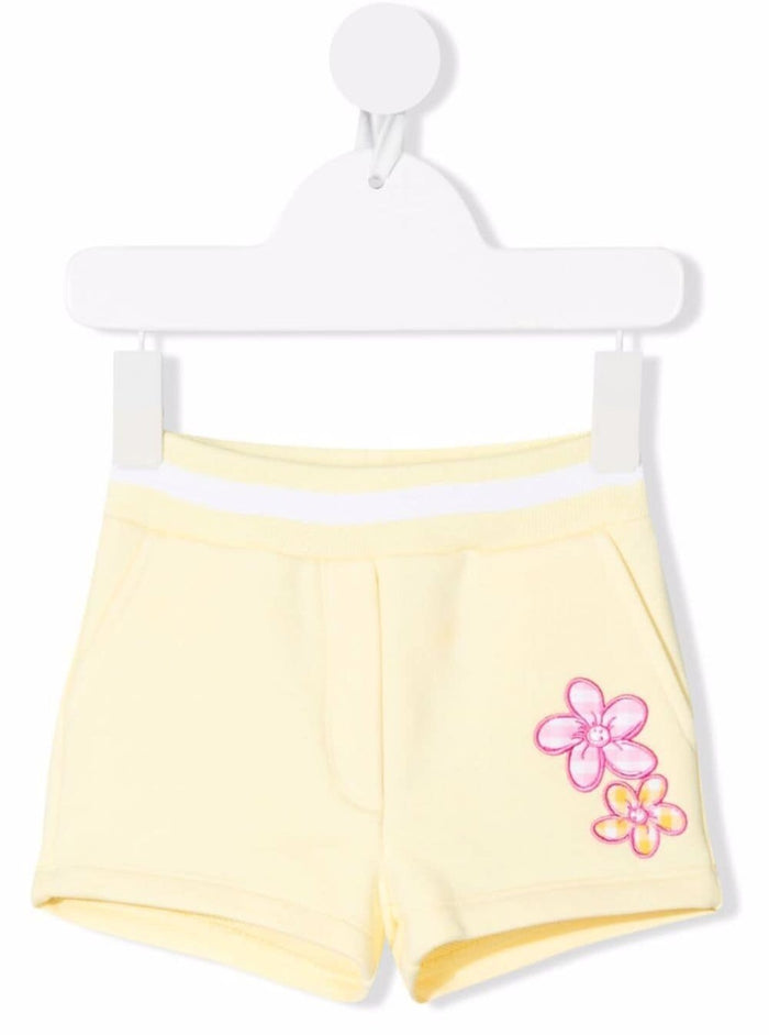 Monnalisa Baby Girl Blend Cotton Yellow Shorts With Embroidery Polyester And Bermuda