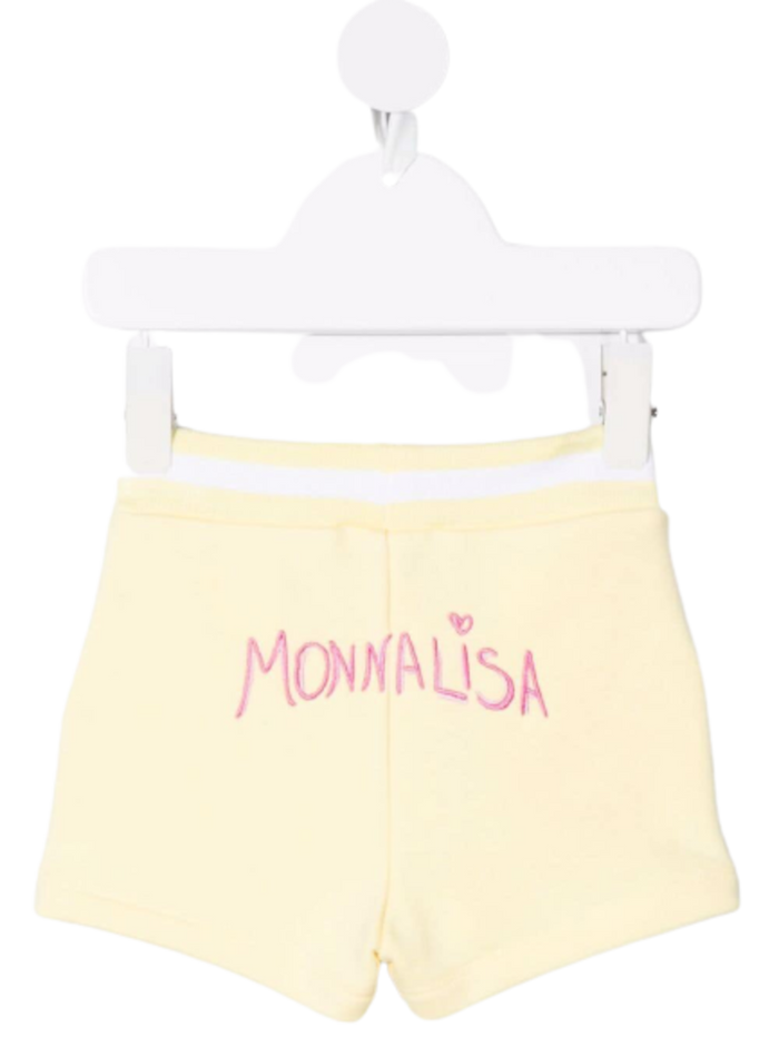 Monnalisa Baby Girl Blend Cotton Yellow Shorts With Embroidery Polyester And Bermuda