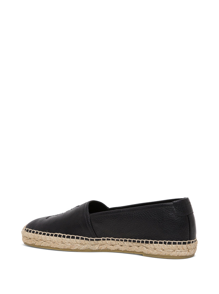 Black Leather Espadrilles With Logo Calf Flat Shoes