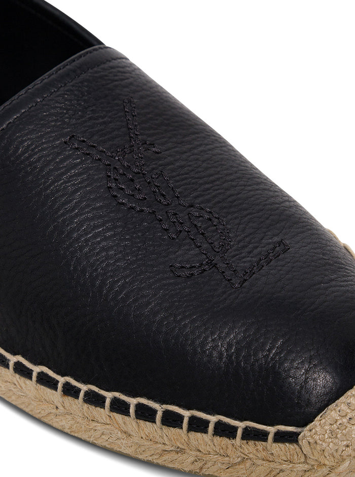 Black Leather Espadrilles With Logo Calf Flat Shoes