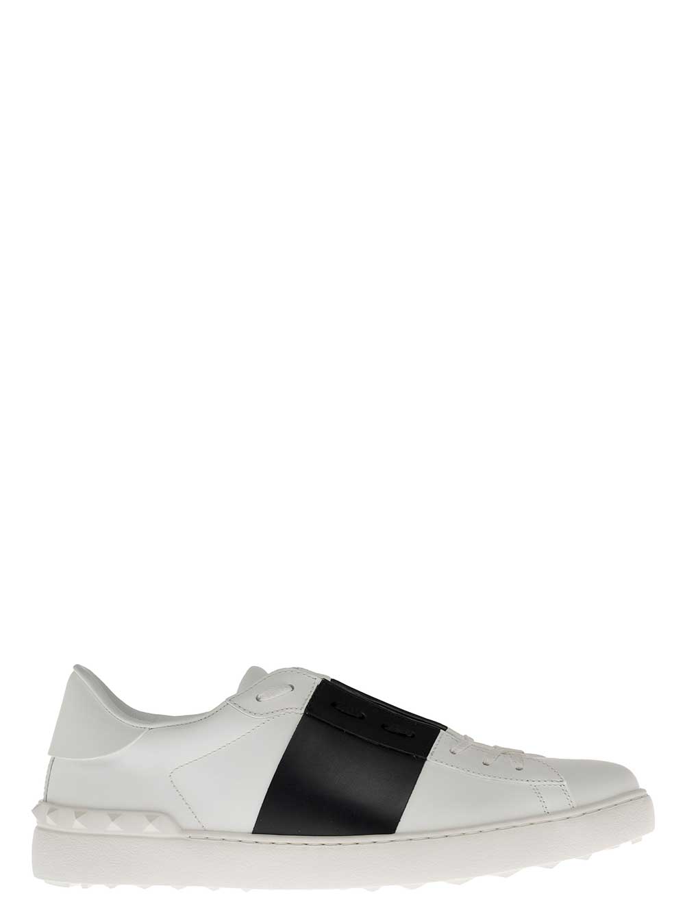 White And Black Leather Open Sneakers Calf