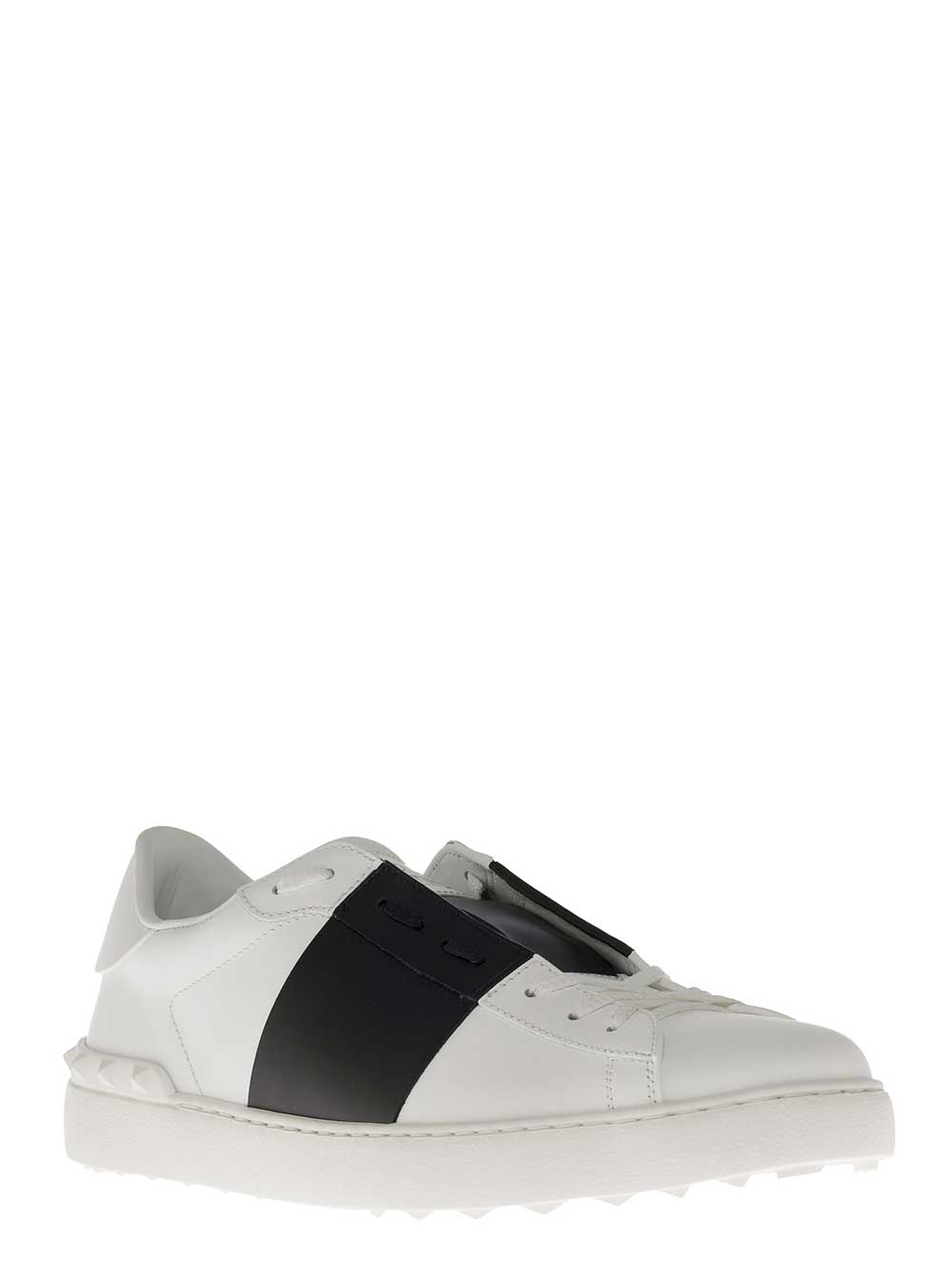 White And Black Leather Open Sneakers Calf