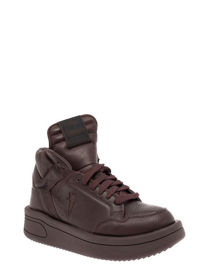 Converse X Darkshdw Mans Brown Leather High Top Turboxpn Sneakers Cow