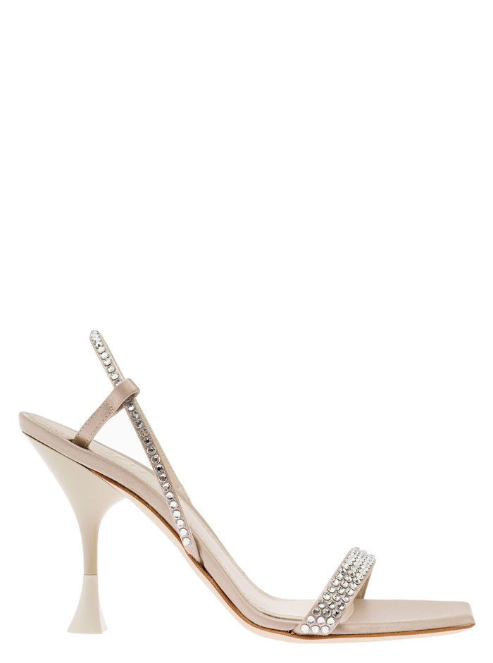 Eloise Beige Sandals With Rhinestone Embellishment And Spool Hight Heel Viscose Blend Woman Silk Heels