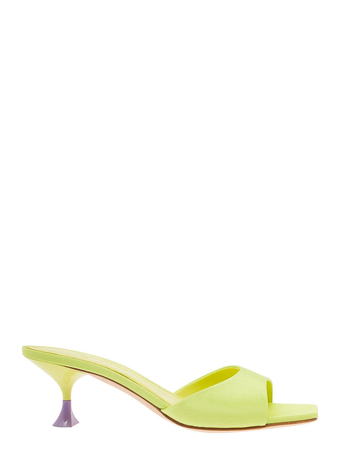 Kimi Lime Green Sandals With Contrasting Enamelled Heel Viscose Woman Yellow Heels