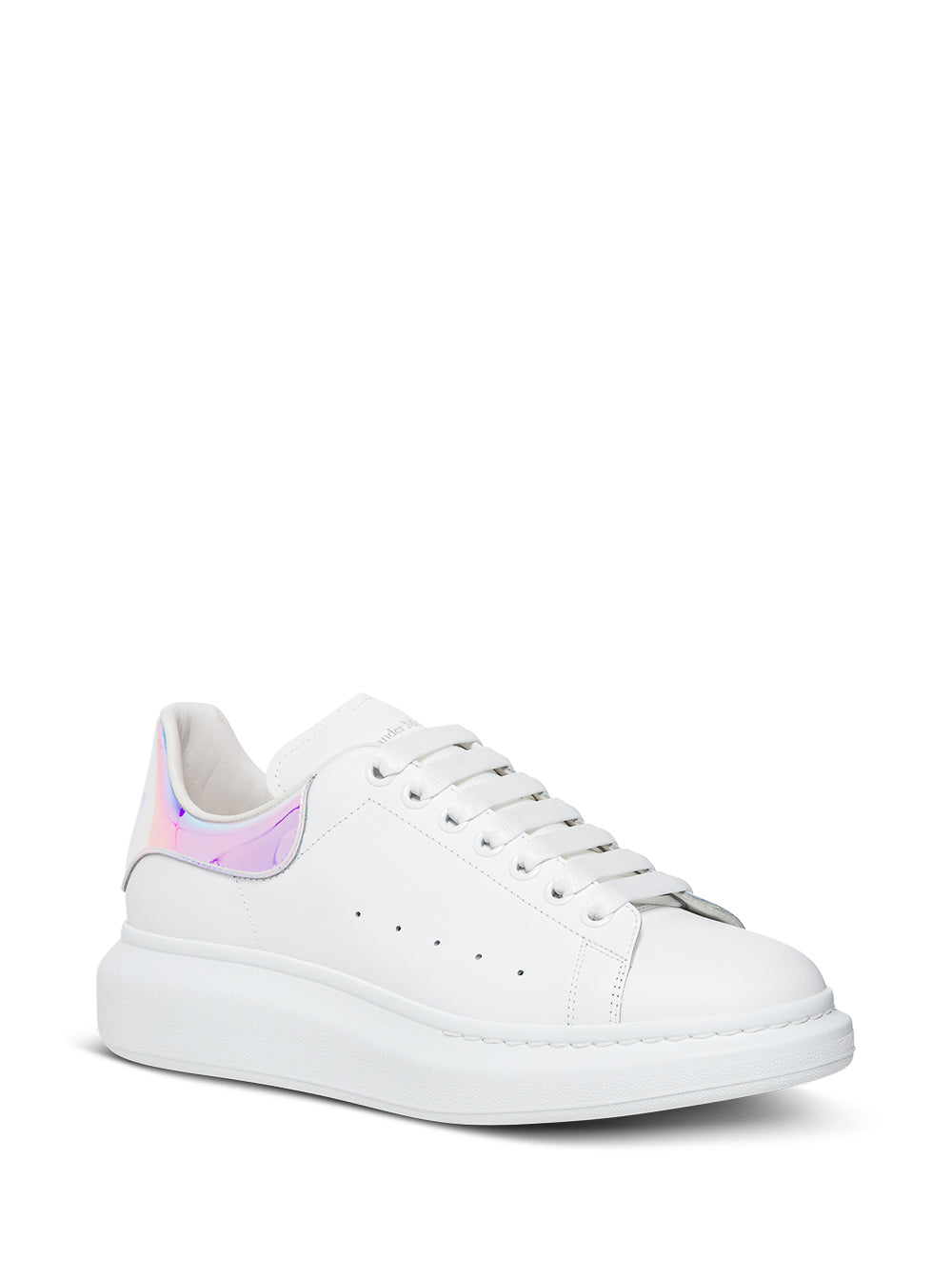 Alexander Mcqueen Womans Oversize White Leather Sneaker S With Contrasting Heel Tab Calf