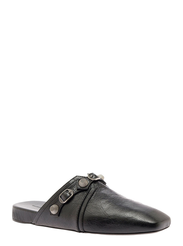 Cagole Black Mule Flat With Studs Leather Man Lamb Shoes