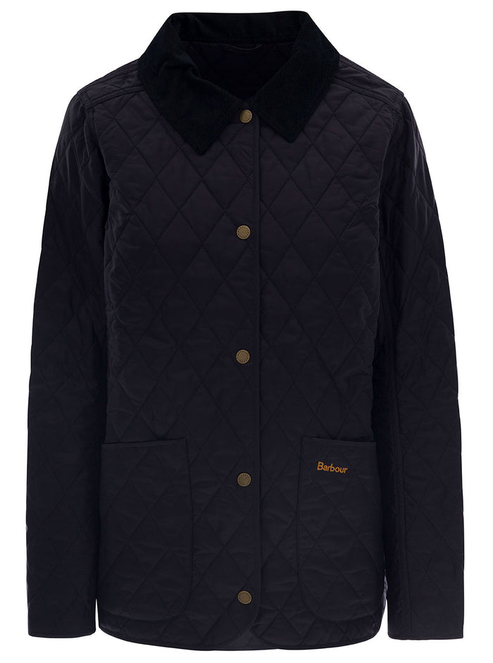 Navy Blue Quilted Jacket With Contrast Collar Polyamide Woman Blu