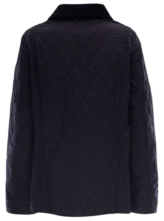 Navy Blue Quilted Jacket With Contrast Collar Polyamide Woman Blu
