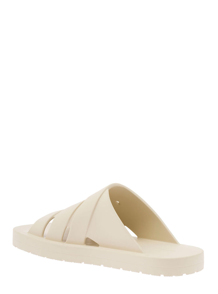 White Slip-On Sandals With Intrecciato Motif Rubber Man Flat Shoes