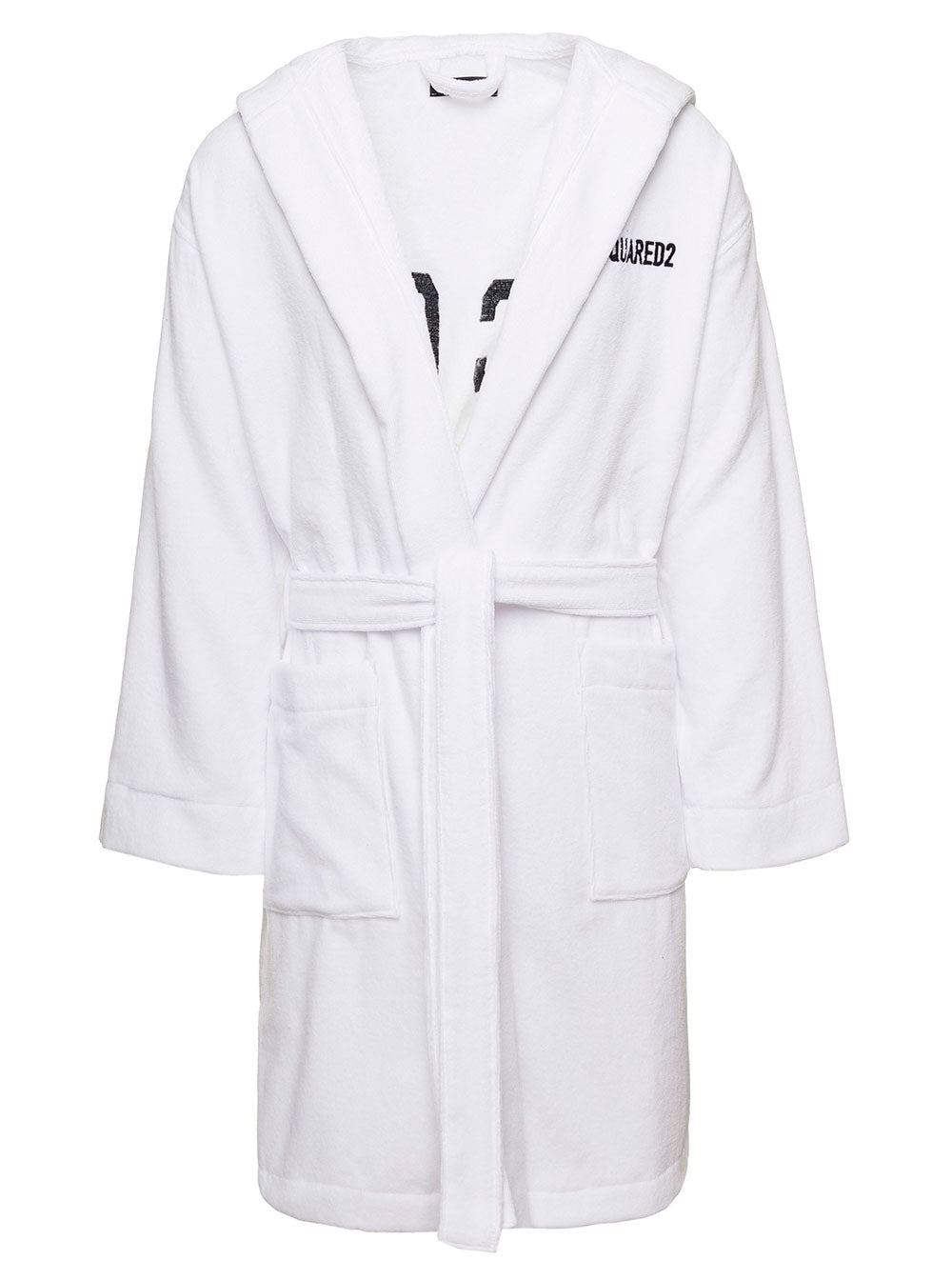 White Hooded Bathrobe With Embroidered Logo Cotton Bathrobes