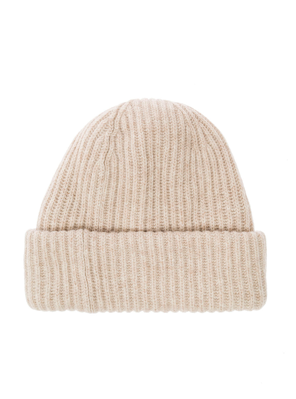 Beige Fisherman Rib Beanie With Logo Patch Wool Blend Woman Hats And Gloves