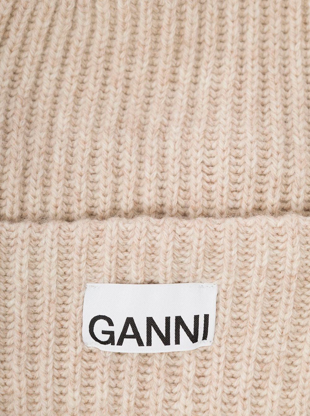 Beige Fisherman Rib Beanie With Logo Patch Wool Blend Woman Hats And Gloves