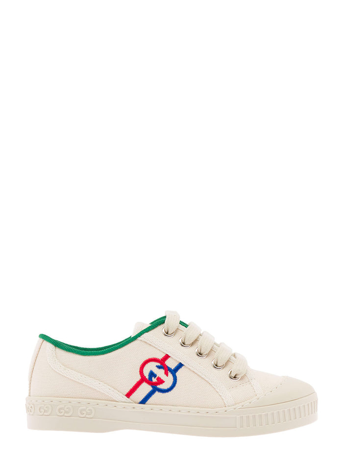 Tennis 1997 White Low-Top Lace-Up Sneakers With Interlocking G Brogue Detail Cotton Canvas Girl