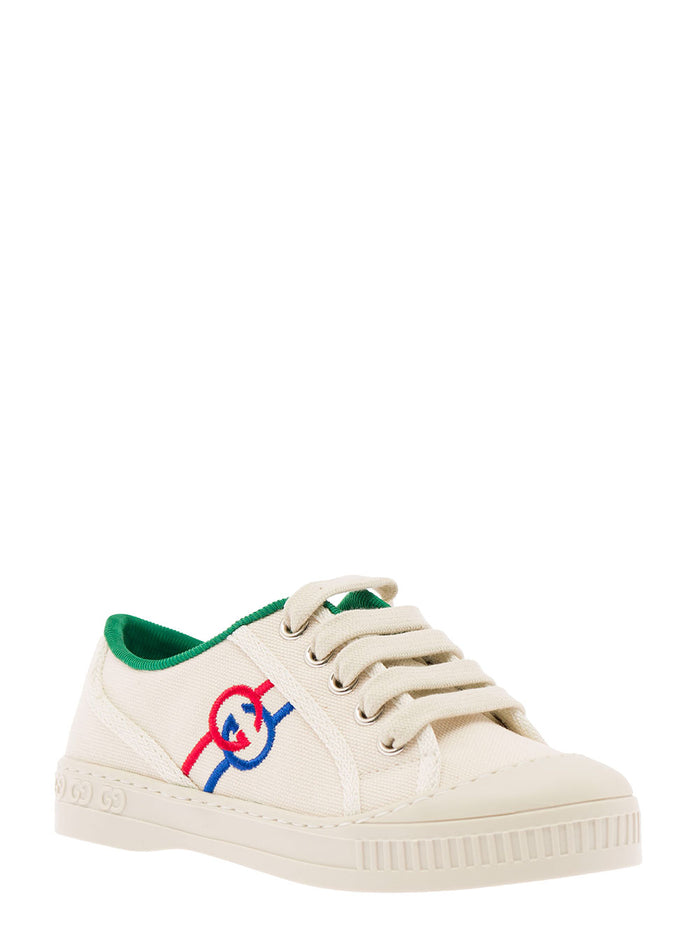 Tennis 1997 White Low-Top Lace-Up Sneakers With Interlocking G Brogue Detail Cotton Canvas Girl