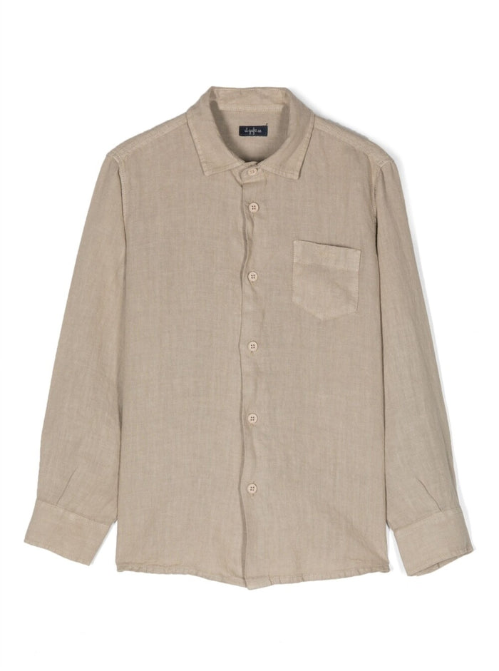 Beige Long Sleeves Shirt With Tonal Buttons Linen Boy And Blouses