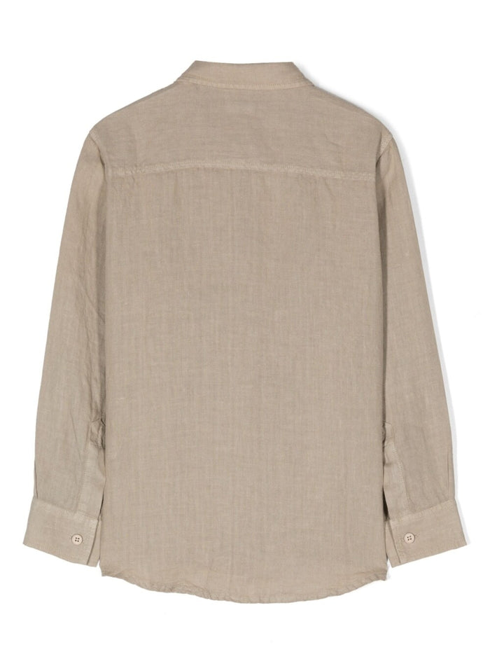 Beige Long Sleeves Shirt With Tonal Buttons Linen Boy And Blouses