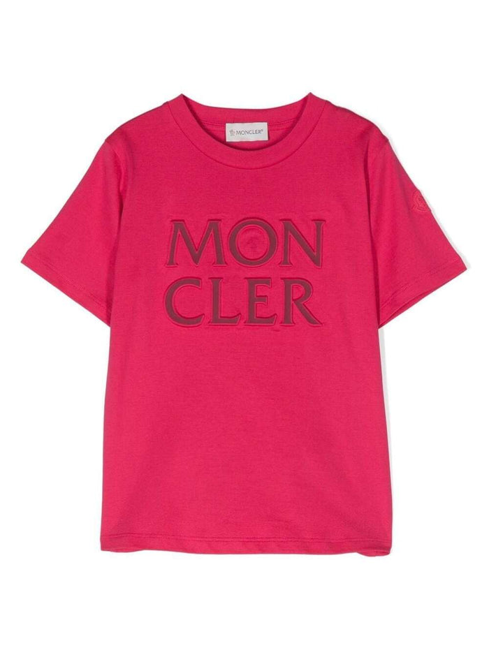 Fuchsia Crewneck T-Shirt With Logo Print Cotton Woman Fuxia Tshirts And Polo Shirts