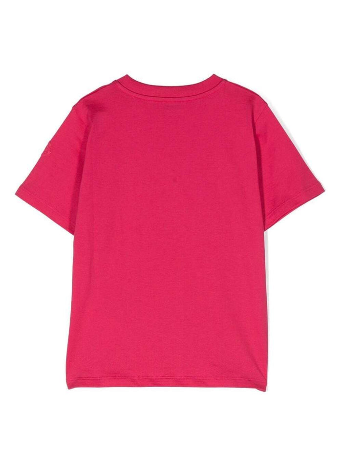 Fuchsia Crewneck T-Shirt With Logo Print Cotton Woman Fuxia Tshirts And Polo Shirts