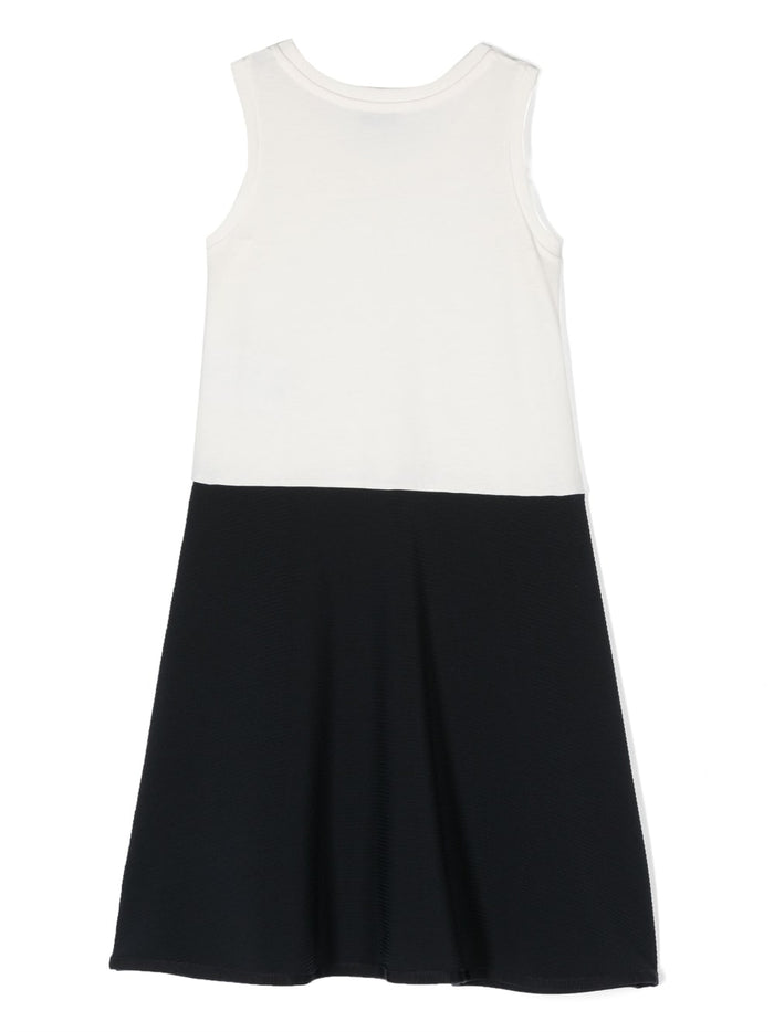 White And Black Sleeveless Dress Cotton Girl White/black