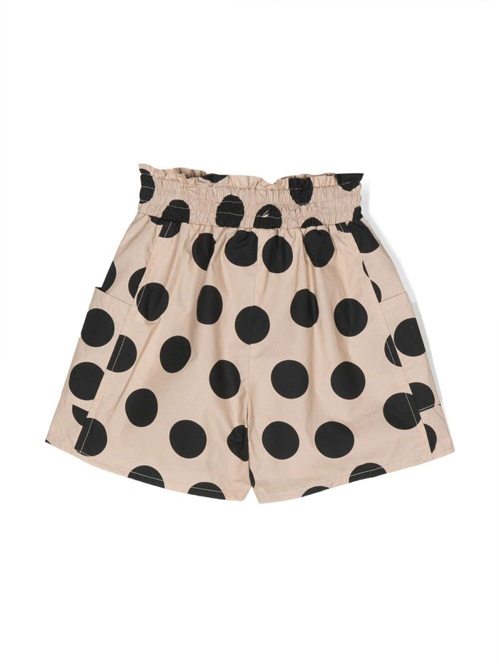 Beige Polka Dots Bermuda Shorts With Elastic Waistband Cotton Girl And