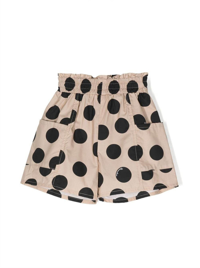 Beige Polka Dots Bermuda Shorts With Elastic Waistband Cotton Girl And