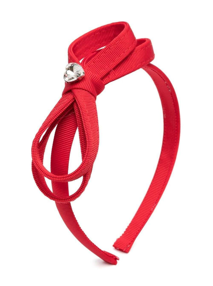 Red Headband With Double Bow And Heart-Shaped Rhinestone Stretch Fabric Girl Polyester Elastan Hair Accessories