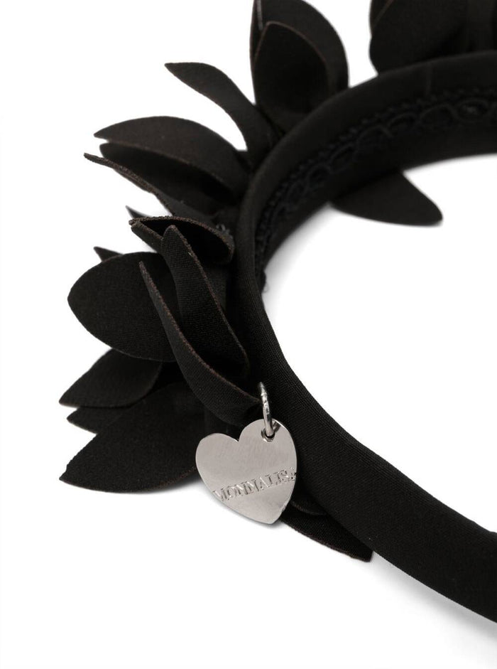 Black Headbag With Frufru Details And Logo Charm Stretch Fabric Girl Polyester Elastan Hair Accessories