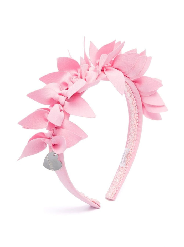 Pink Headbag With Frufru Details And Logo Charm Stretch Fabric Girl Polyester Elastan Hair Accessories