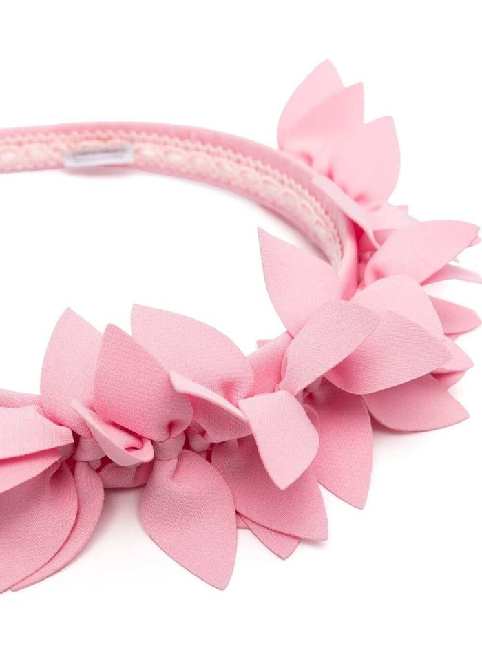 Pink Headbag With Frufru Details And Logo Charm Stretch Fabric Girl Polyester Elastan Hair Accessories