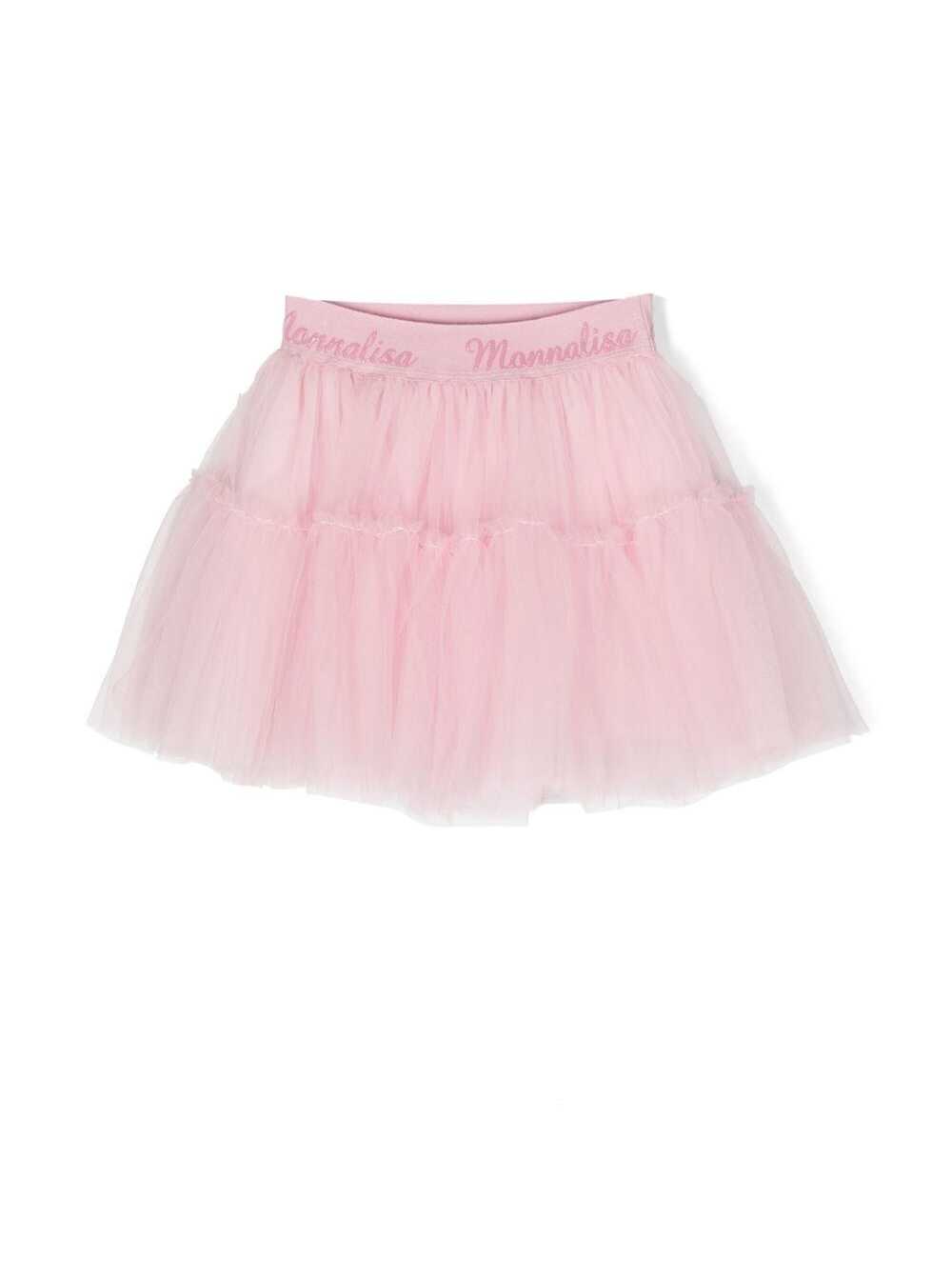 Pink Mini-Skirt With Branded Elastic Waistband Tulle Girl Poliammide