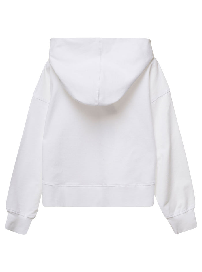 White Hoodie With Rhinestone Embellishment Stretch Cotton Girl Elastan Sweatshirts