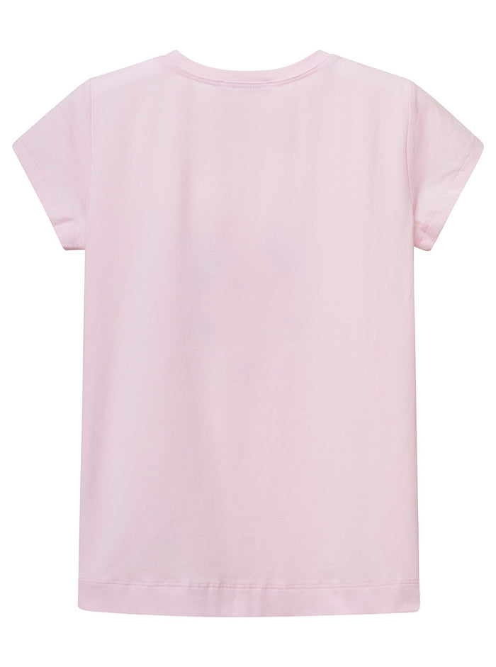 Pink Crewneck T-Shirt With Maxi Bunny Print Tonal Studs Stretch Cotton Girl Elastan Tshirts And Polo Shirts