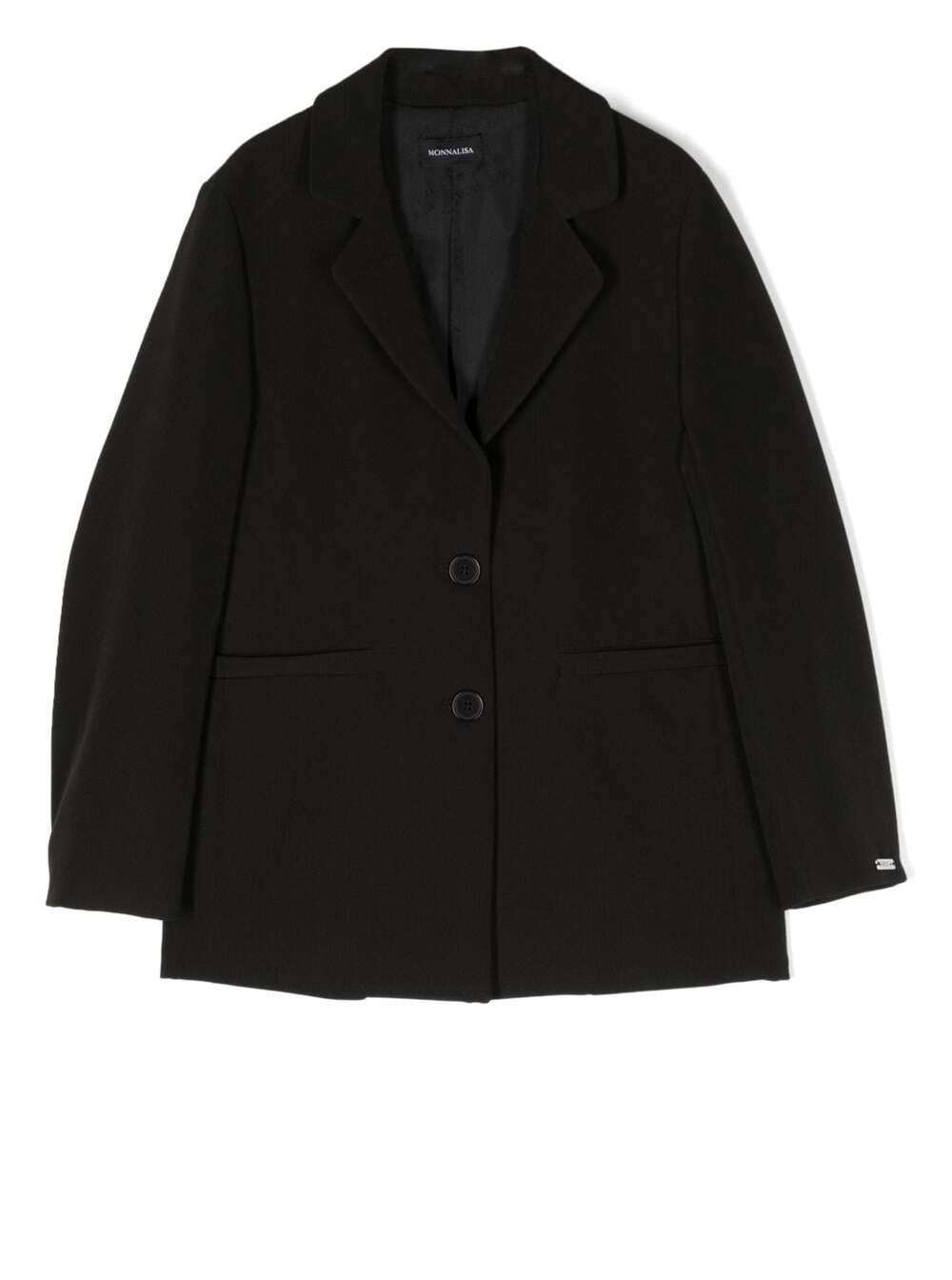 Black Single-Breasted Jacket With Logo Patch Stretch Polyester Girl Elastan Blazers