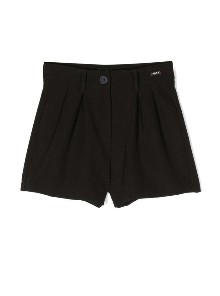 Black Bermuda Shorts With Pences And Logo Detail Stretch Fabric Girl Polyester Elastan