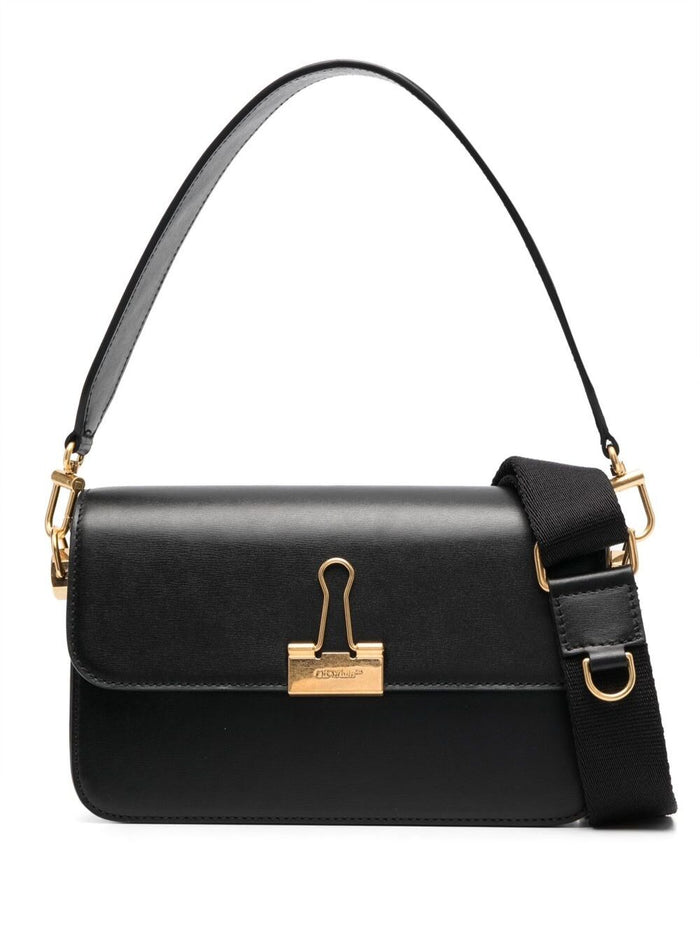 Binder Clip Crossbody Bag Black Leather Woman Calf Shoulder