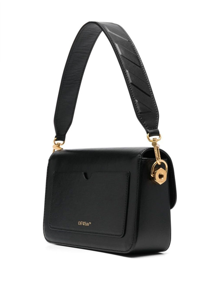 Binder Clip Crossbody Bag Black Leather Woman Calf Shoulder
