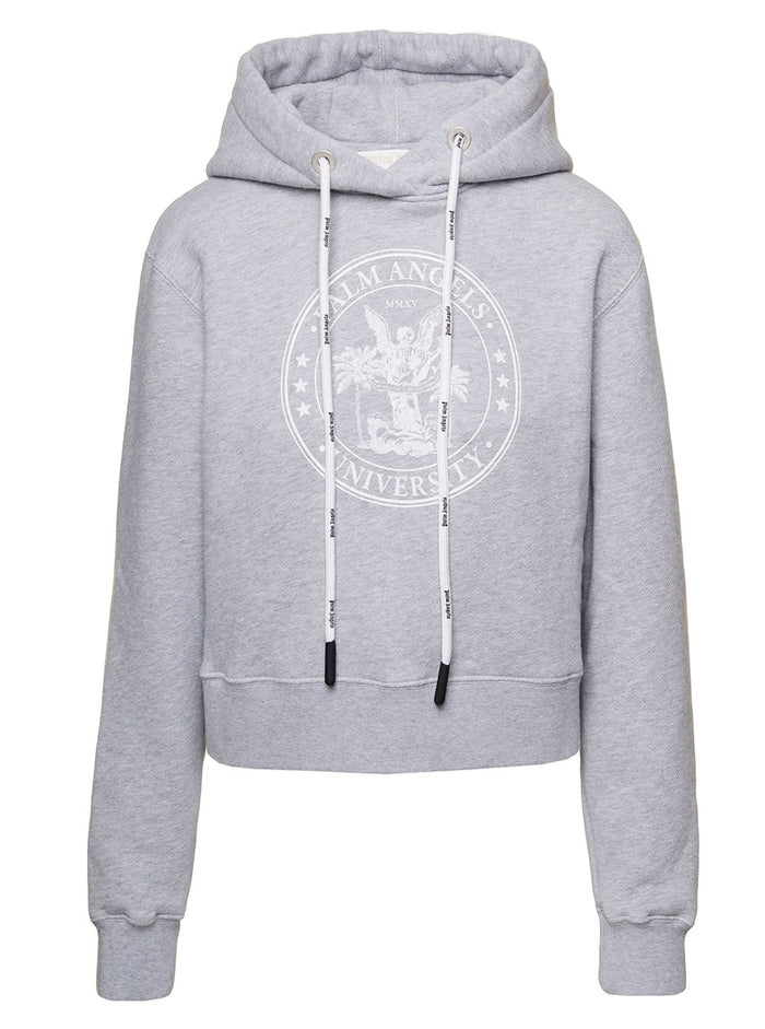 Grey College Hoodie Cotton Woman Palm Angels Sweatshirts